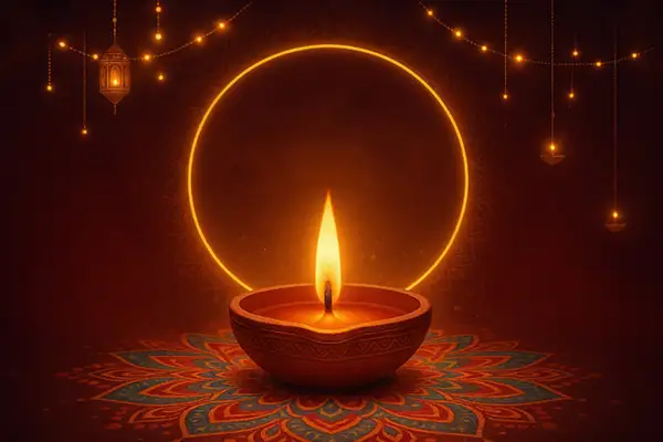 diwali-diya-on-rangoli-with-golden-lights