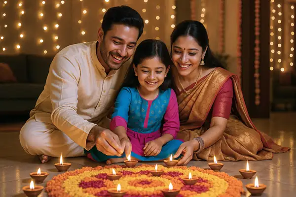 happy-indian-family-making-rangoli