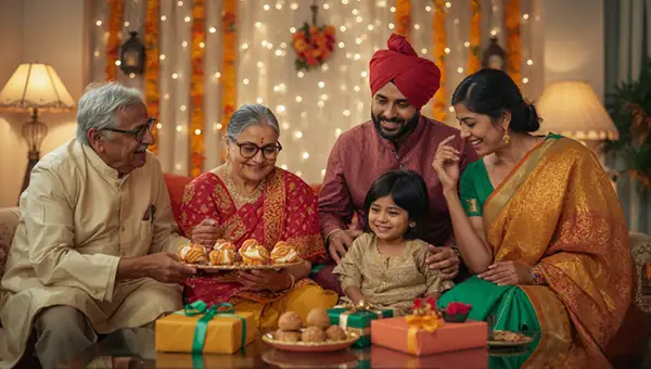 indian-family-celebrating-diwali-with-sweets