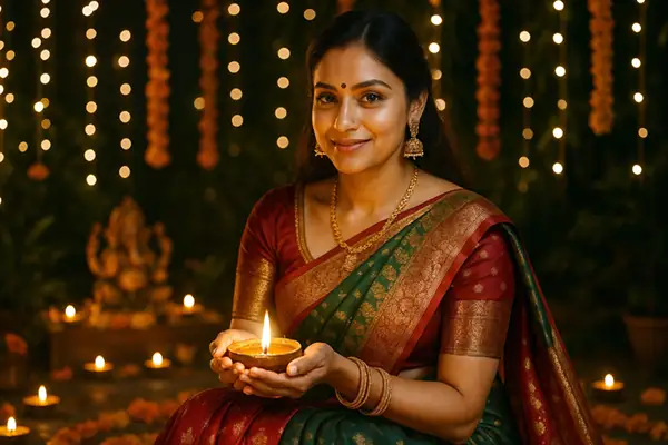 indian-woman-in-saree-with-diya
