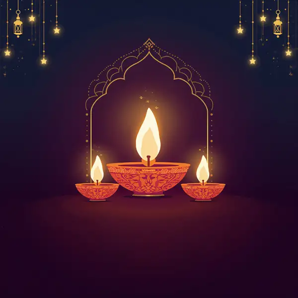 three-glowing-diwali-diyas-golden-light