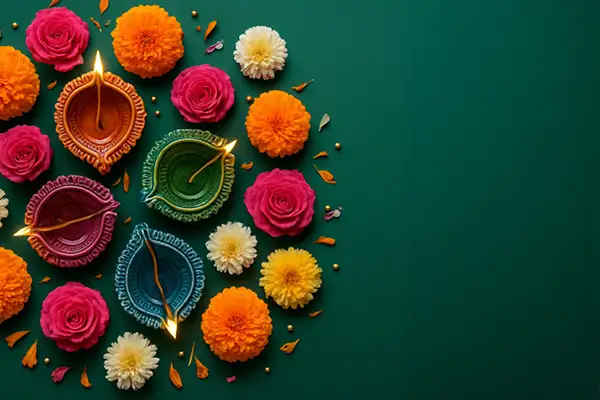 vibrant-diwali-diyas-and-flowers