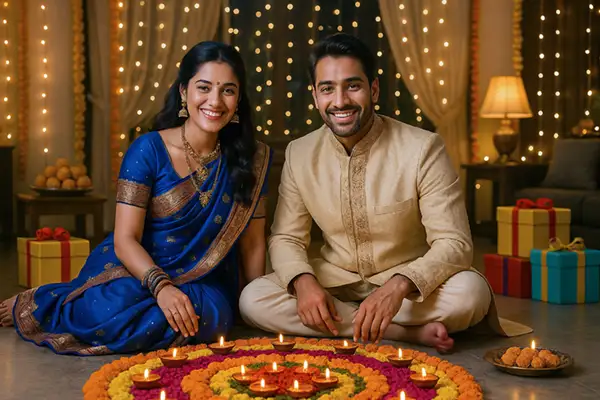 celebrating-diwali-with-diyas-and-rangoli