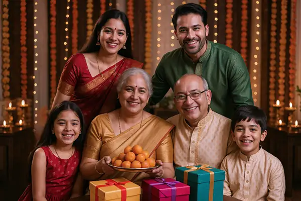 family-celebrating-diwali-with-gifts