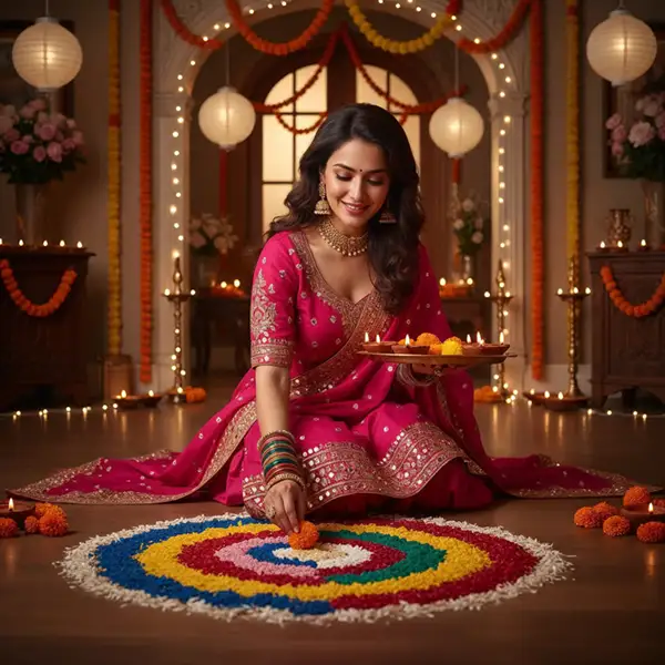 woman-in-saree-decorating-rangoli