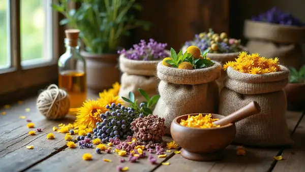 herbs-and-flowers-in-jute-bags