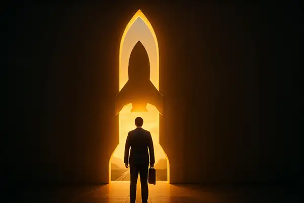 standing-before-rocket-shaped-door