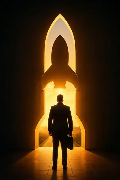 standing-before-rocket-shaped-doorway