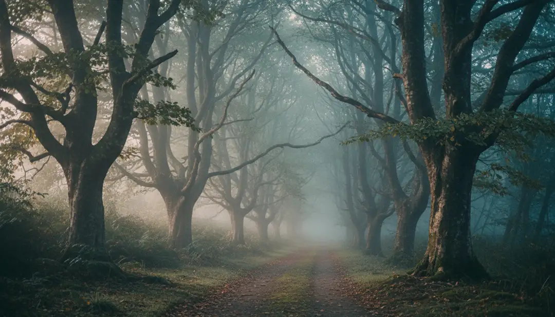 Forest Trail in Fog (moody minimal)